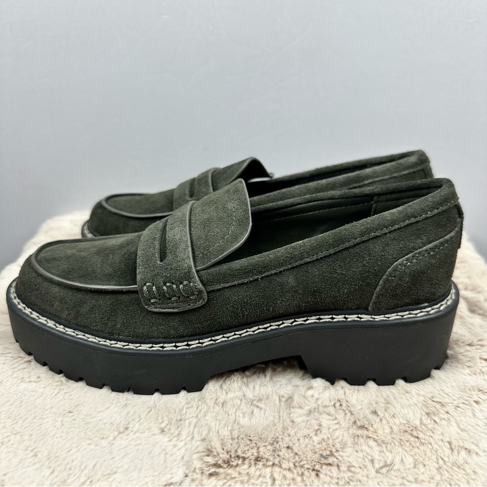 CALVIN KLEIN Women Suzie Suede Slip-on Lug Sole Loafer Dark Green Sz 5.5 - Picture 3 of 14